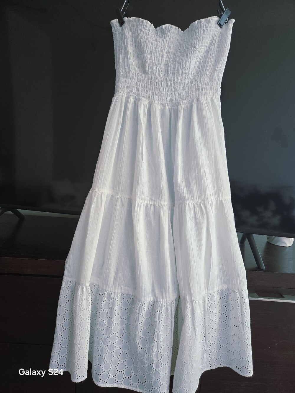 FADED GLORY Quality Goods ArcWhite Strapless Eyelet Maxi Dress US L